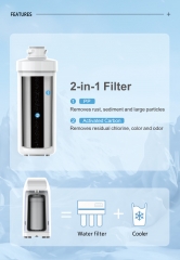 abletop water dispenser with cold and ambient water with 2-in-1 filter as deep filtration ，with touch control, advanced and convenient fashionable design with light indicator