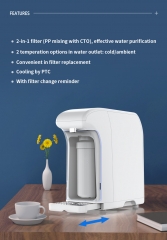 abletop water dispenser with cold and ambient water with 2-in-1 filter as deep filtration ，with touch control, advanced and convenient fashionable design with light indicator