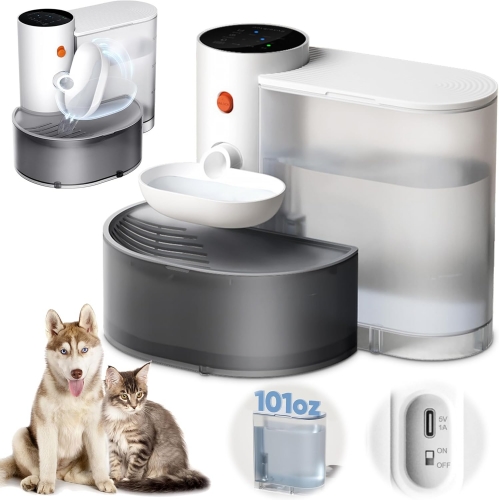 Smart Pet Water Fountain, 3L Large Capacity Wireless Cat Water Fountain, Automatic Water Dispenser for Dogs and Cats, Rechargeable Pet Water Dispenser with Anti-Accidental Touch